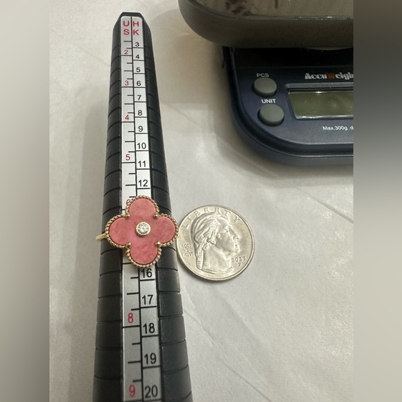 18k real Gold Light Pink Flower with Stone Size 6 to 7 Ring in 15 mm - Picture 4 of 6